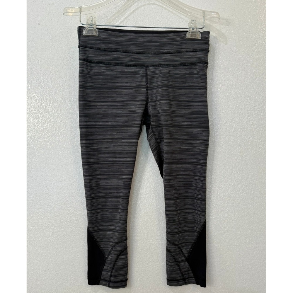 Lululemon Run Inspire Crop II‎ Leggings Cyber Stripe Coal Black Size 6
